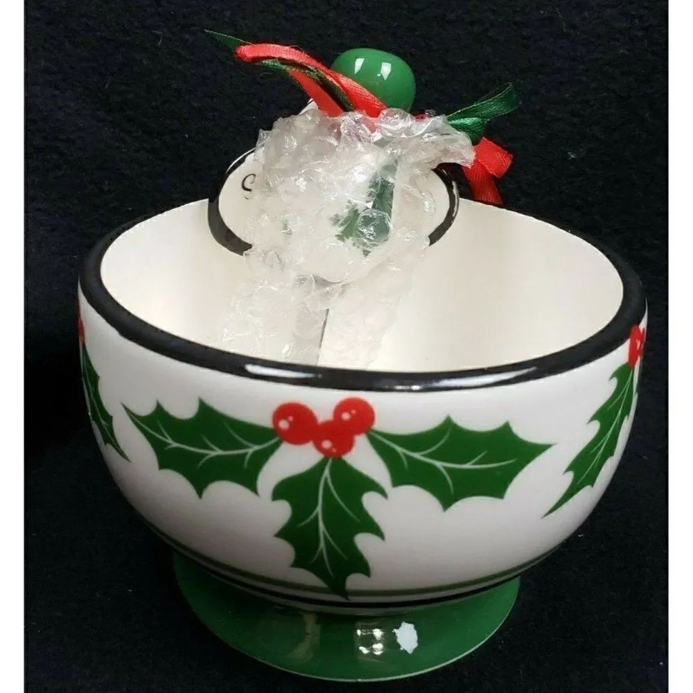 Serving Set Christmas Dip Bowl Spreader Holly Berries Bible Verse Galatians Love